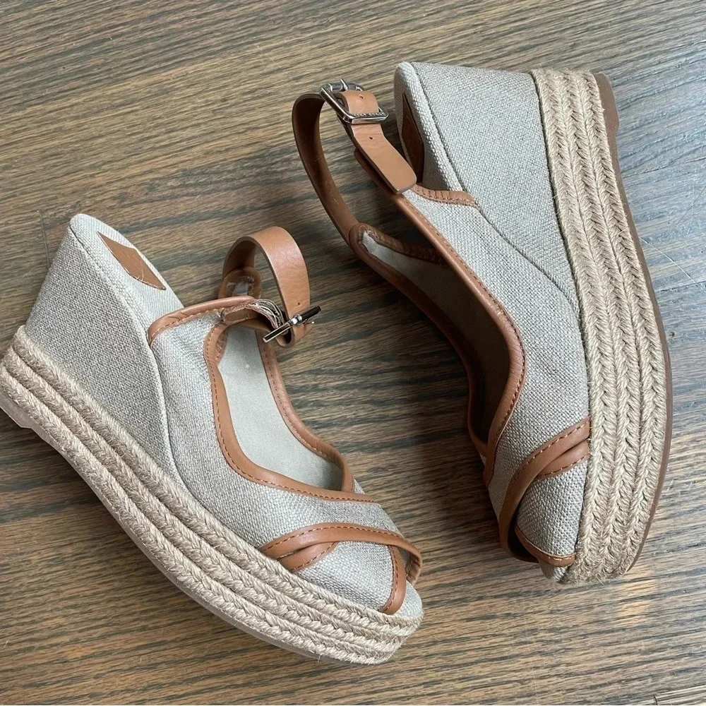 Tory Burch Majorca Peep-Toe Wedge, Royal Tan 36